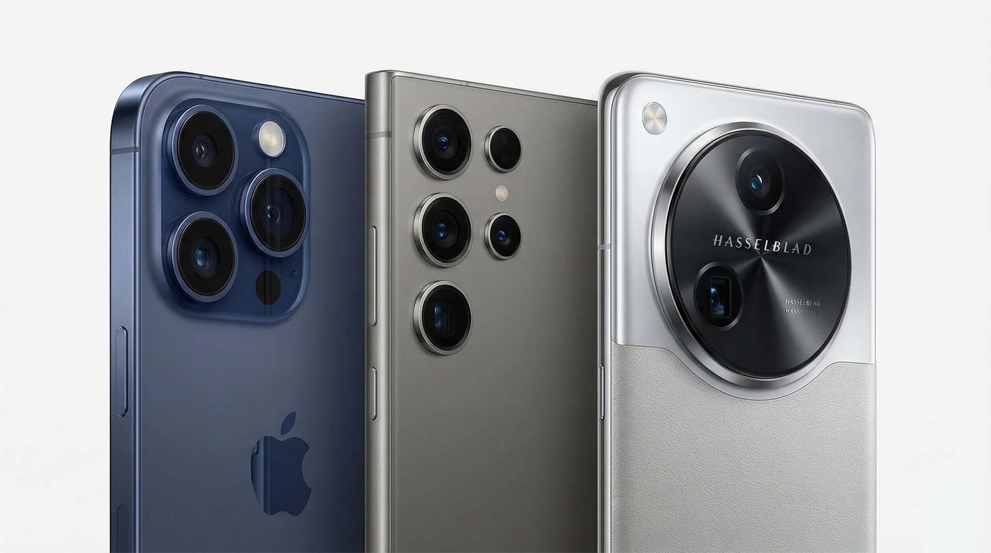 Apple Samsung OPPO 三大品牌手機並排展示示意圖